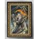 Quadro Decorativo Abstrato Pintura Mulher Negra de Cabelos Laranja