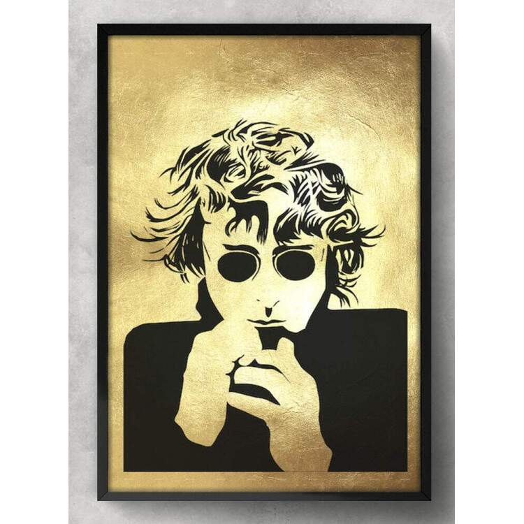 Quadro Decorativo John Lennon Efeito Dourado