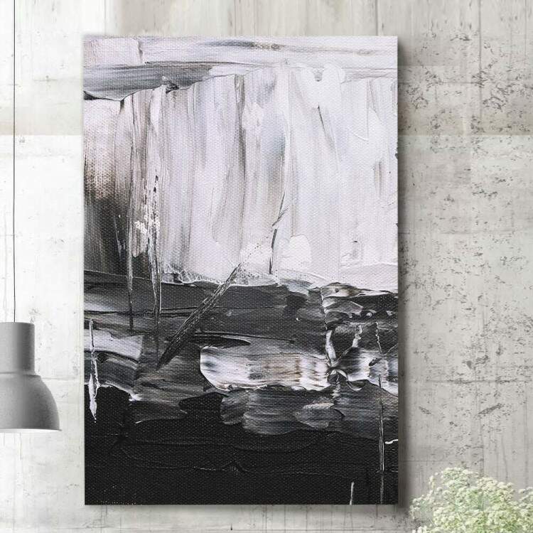 Quadro Decorativo Abstrato Pintura Preto E Branco