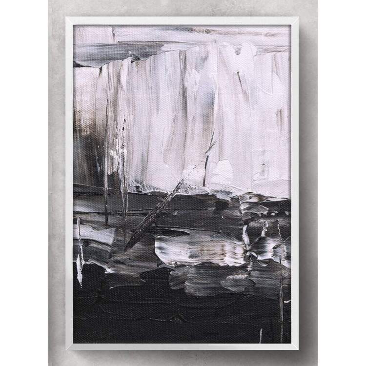 Quadro Decorativo Abstrato Pintura Preto E Branco