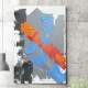 Quadro Decorativo Abstrato Efeito Pintura Cinza Azul E Laranja