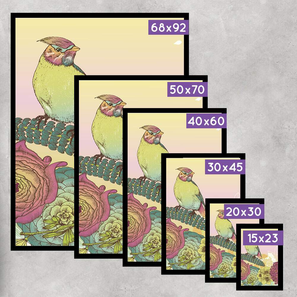 Quadro Decorativo Desenho P�ssaro e Flores Colorido