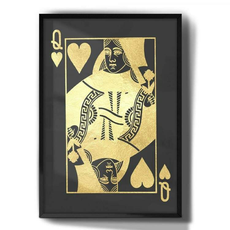 Quadro Decorativo Rainha De Copas Preto e Dourado