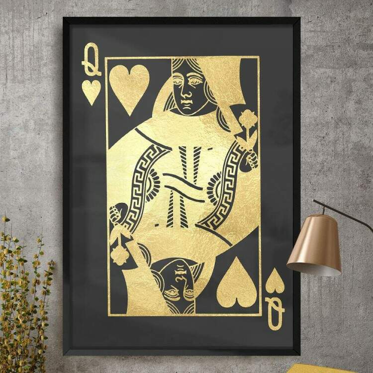 Quadro Decorativo Rainha De Copas Preto e Dourado