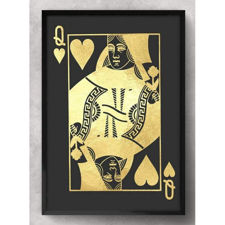 Quadro Decorativo Rainha De Copas Preto e Dourado