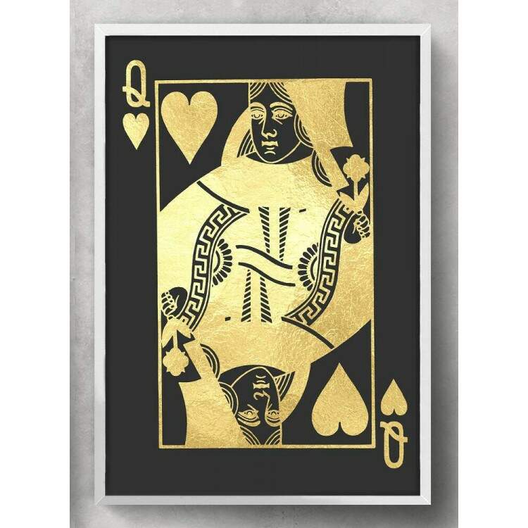 Quadro Decorativo Rainha De Copas Preto e Dourado