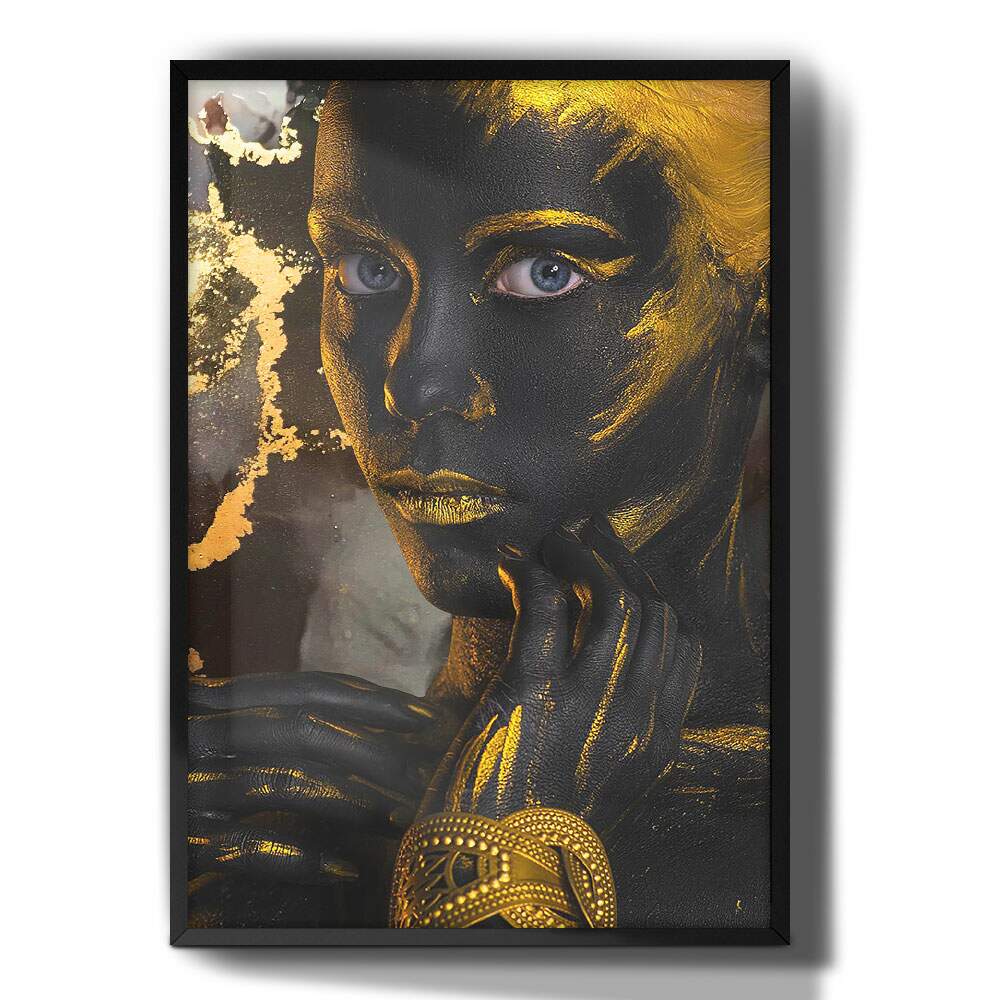 Quadro Decorativo Rosto de Mulher Abstrato Dourado
