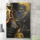 Quadro Decorativo Rosto de Mulher Abstrato Dourado