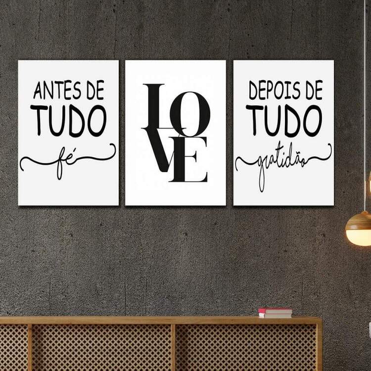 Kit 3 Quadros Decorativos Antes de Tudo F Depois de Tudo Gratido