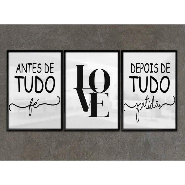 Kit 3 Quadros Decorativos Antes de Tudo F Depois de Tudo Gratido