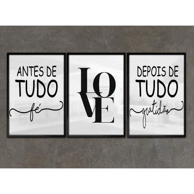 Kit 3 Quadros Decorativos Antes de Tudo F Depois de Tudo Gratido