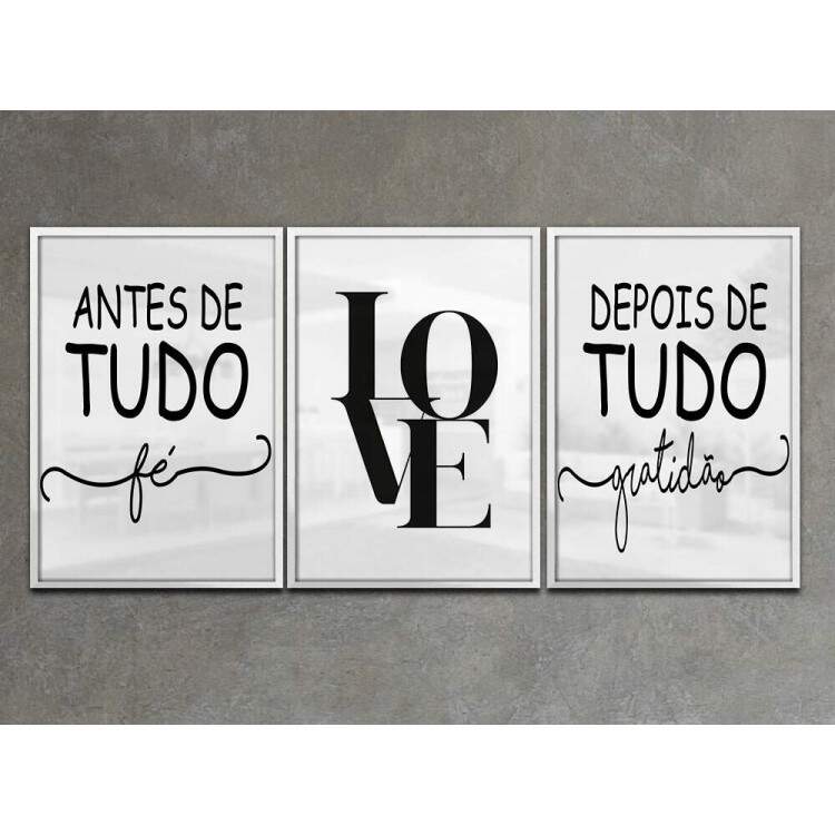 Kit 3 Quadros Decorativos Antes de Tudo F Depois de Tudo Gratido