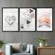 Kit 3 Quadros Decorativos Abstrato Cora��o e Tri�ngulos Rose e Preto