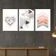 Kit 3 Quadros Decorativos Abstrato Cora��o e Tri�ngulos Rose e Preto