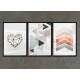 Kit 3 Quadros Decorativos Abstrato Cora��o e Tri�ngulos Rose e Preto