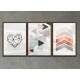 Kit 3 Quadros Decorativos Abstrato Cora��o e Tri�ngulos Rose e Preto