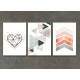 Kit 3 Quadros Decorativos Abstrato Cora��o e Tri�ngulos Rose e Preto