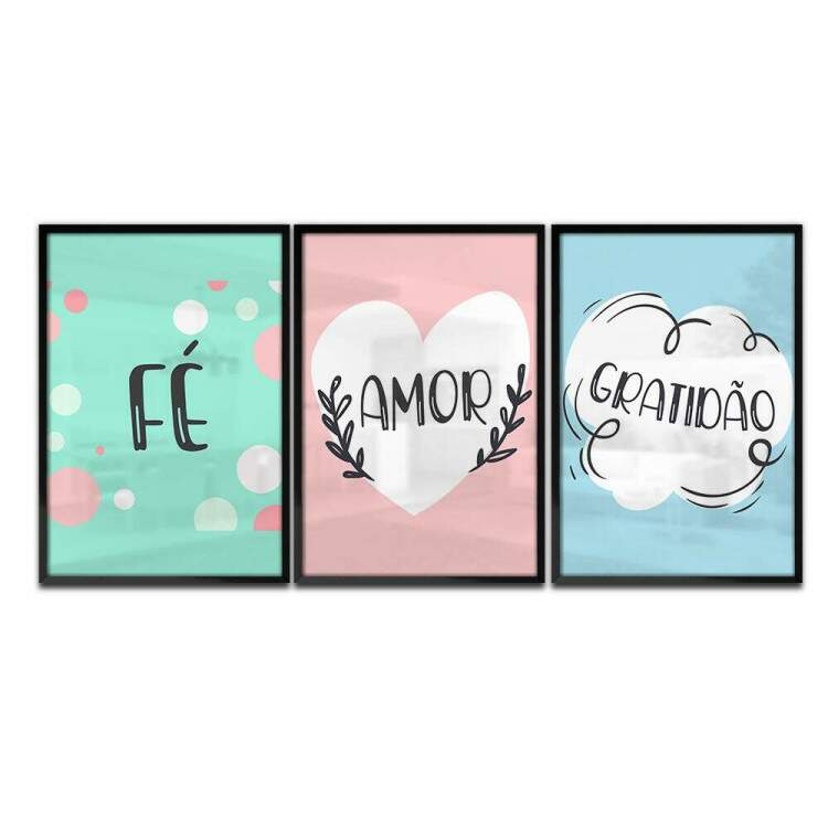 Kit 3 Quadros Decorativos F Amor e Gratido 05