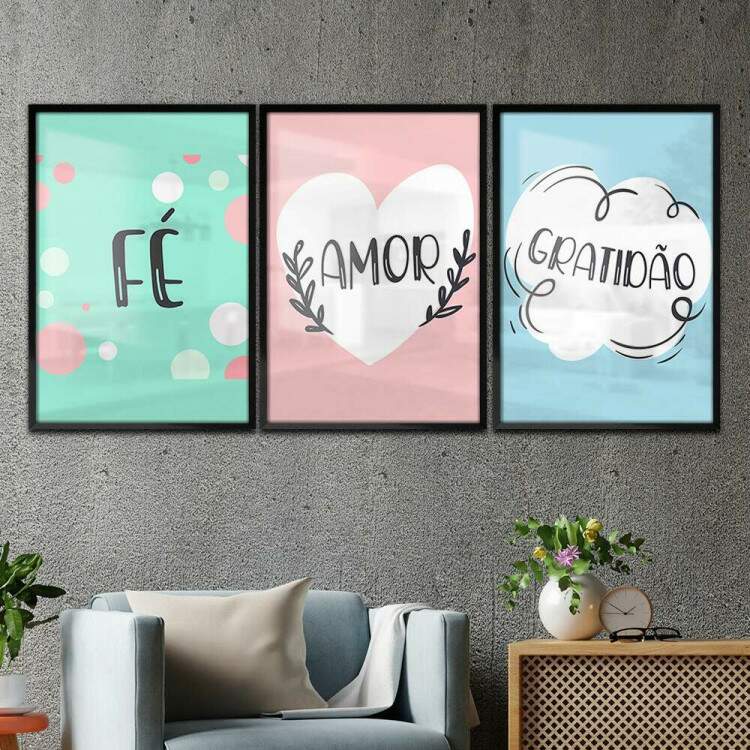 Kit 3 Quadros Decorativos F Amor e Gratido 05