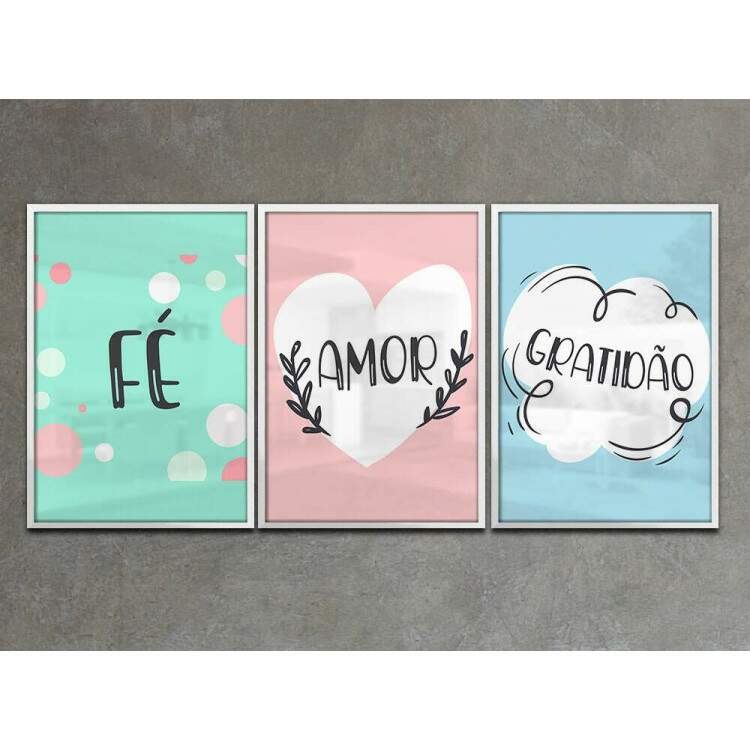 Kit 3 Quadros Decorativos F Amor e Gratido 05