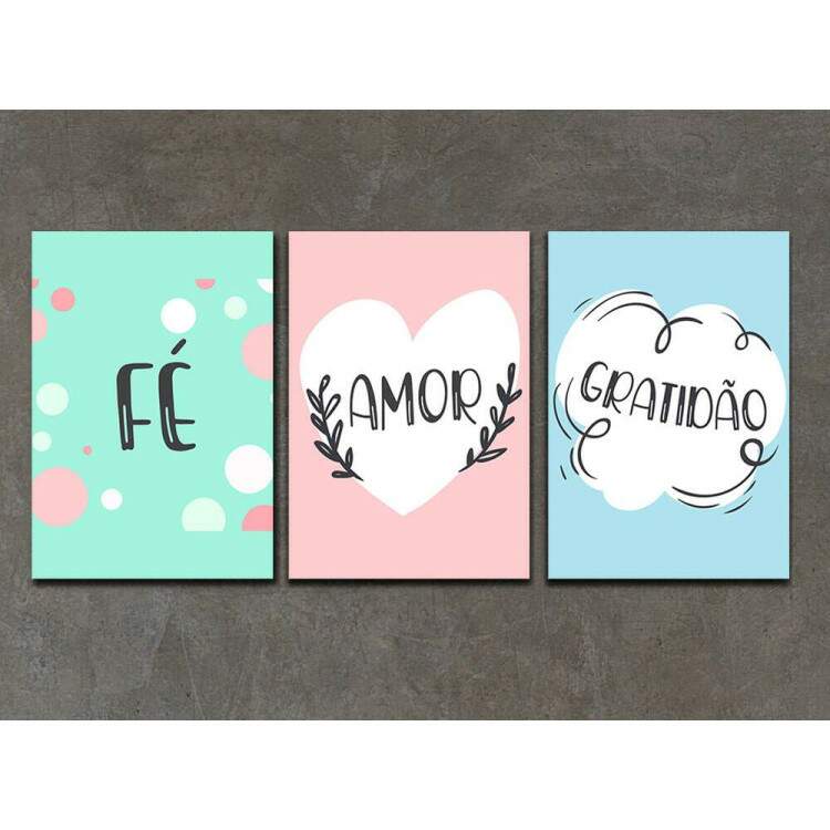 Kit 3 Quadros Decorativos F Amor e Gratido 05