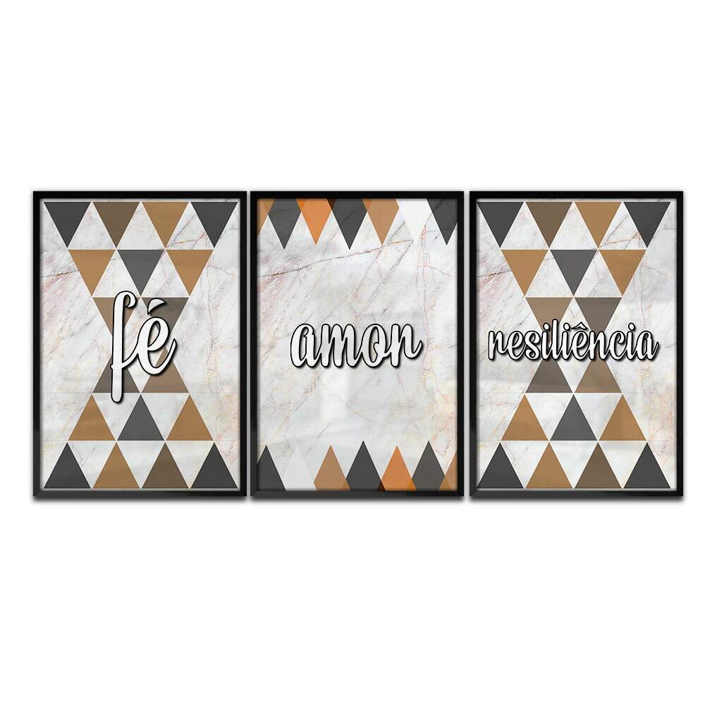 Kit 3 Quadros Decorativos F� Amor e Gratid�o 06