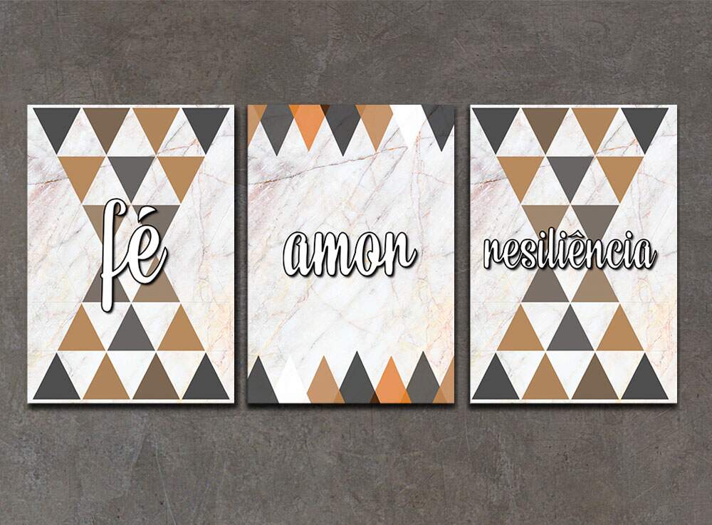 Kit 3 Quadros Decorativos F� Amor e Gratid�o 06