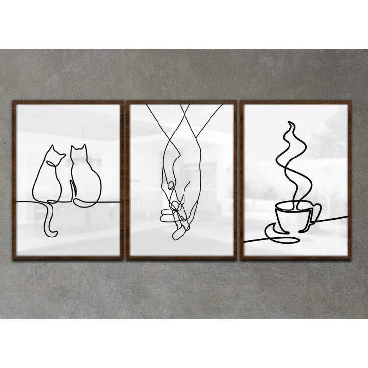 Kit 3 Quadros Decorativos Mos Gatos e Caf