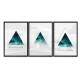 Kit 3 Quadros Decorativos Aquarela Tri�ngulos Azuis