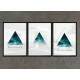 Kit 3 Quadros Decorativos Aquarela Tri�ngulos Azuis