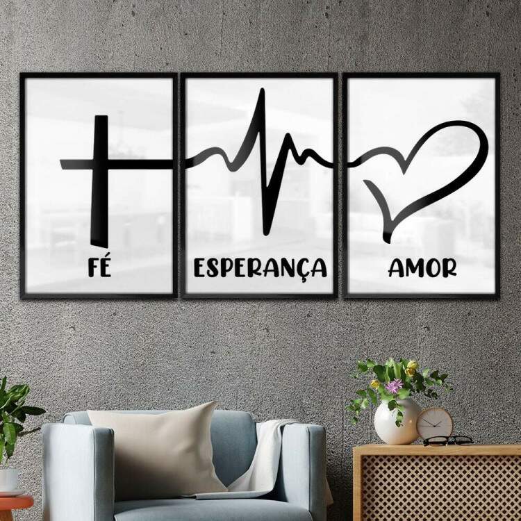 Kit 3 Quadros Decorativos F Esperana e Amor 01