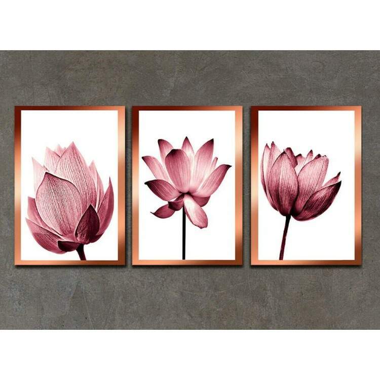 Kit 3 Quadros Decorativos Flores Rose