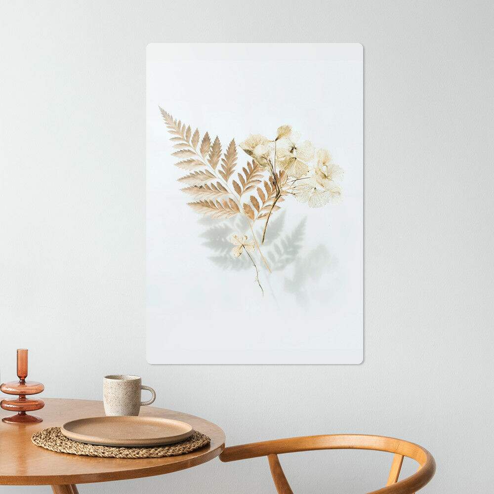 Placa Decorativa Folha e Flores Bege