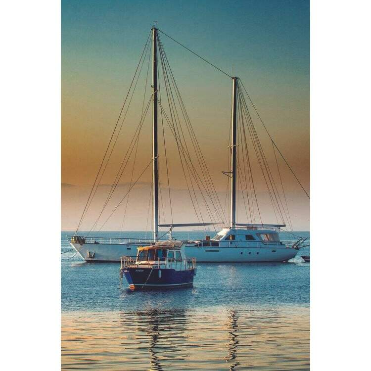 Placa Decorativa Barcos no Mar Por do Sol