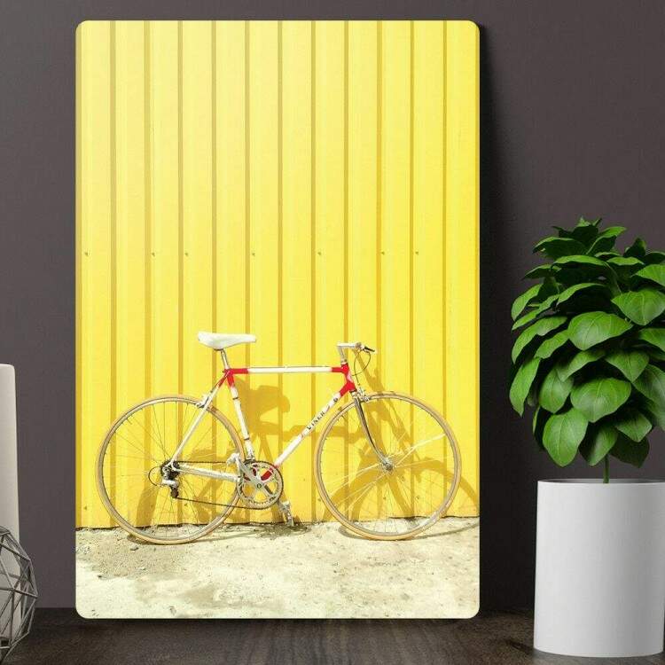 Placa Decorativa Bicicleta e Muro Amarelo