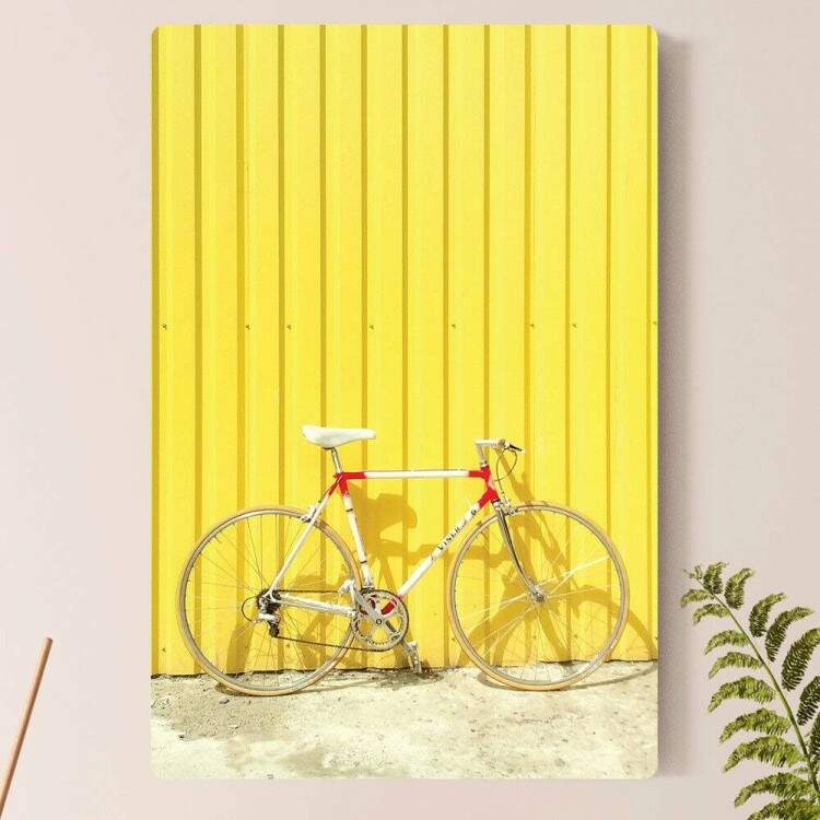 Placa Decorativa Bicicleta e Muro Amarelo