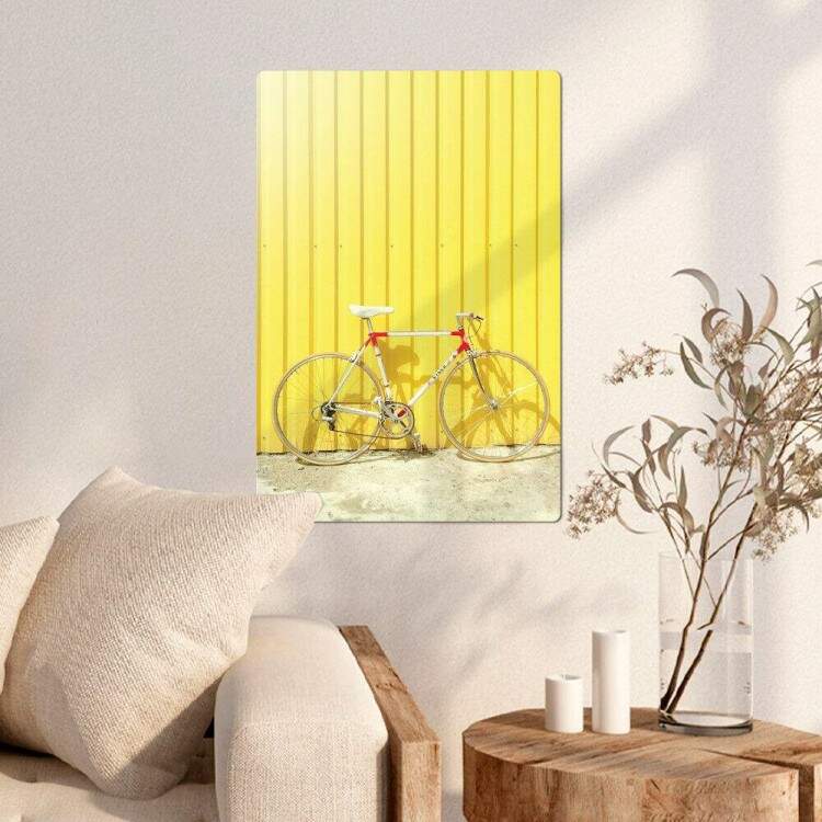 Placa Decorativa Bicicleta e Muro Amarelo