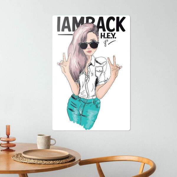 Placa Decorativa Desenho de Garota Fashion Iamback