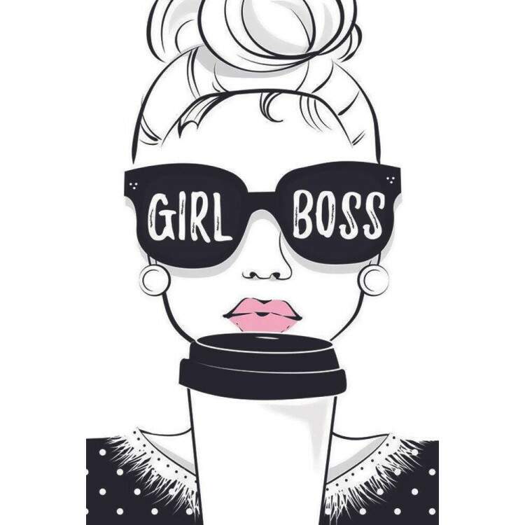 Placa Decorativa Girl Boss Desenho de Garota e Caf
