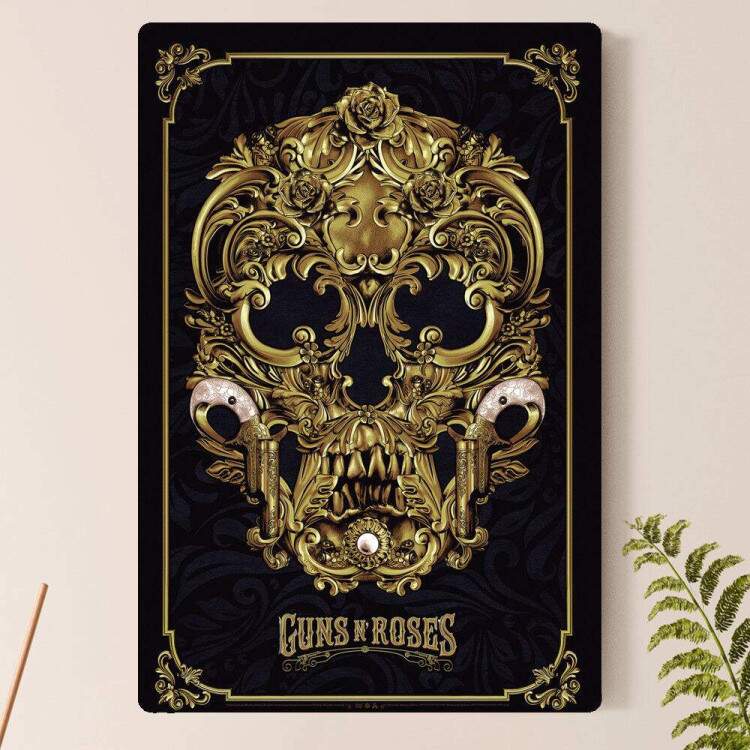 Placa Decorativa Guns N Roses Caveira Dourada