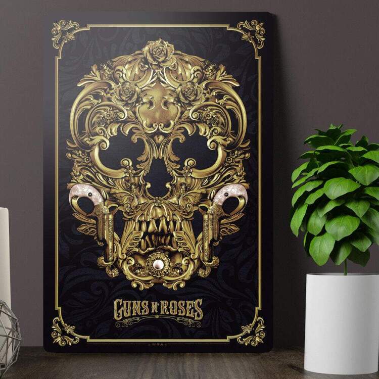 Placa Decorativa Guns N Roses Caveira Dourada