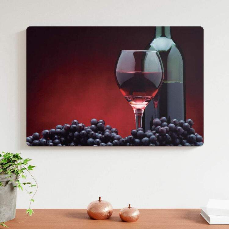 Placa Decorativa Vinho e Uvas