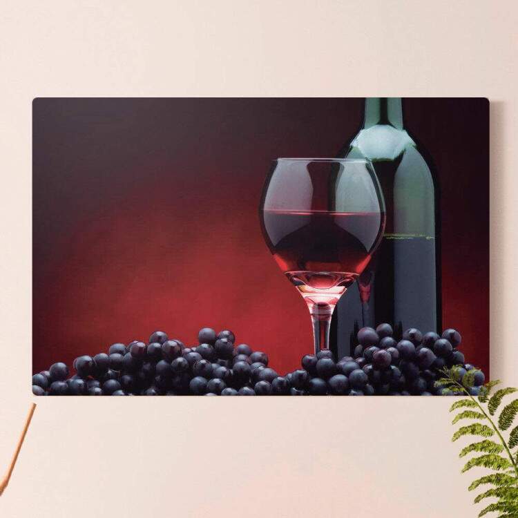 Placa Decorativa Vinho e Uvas