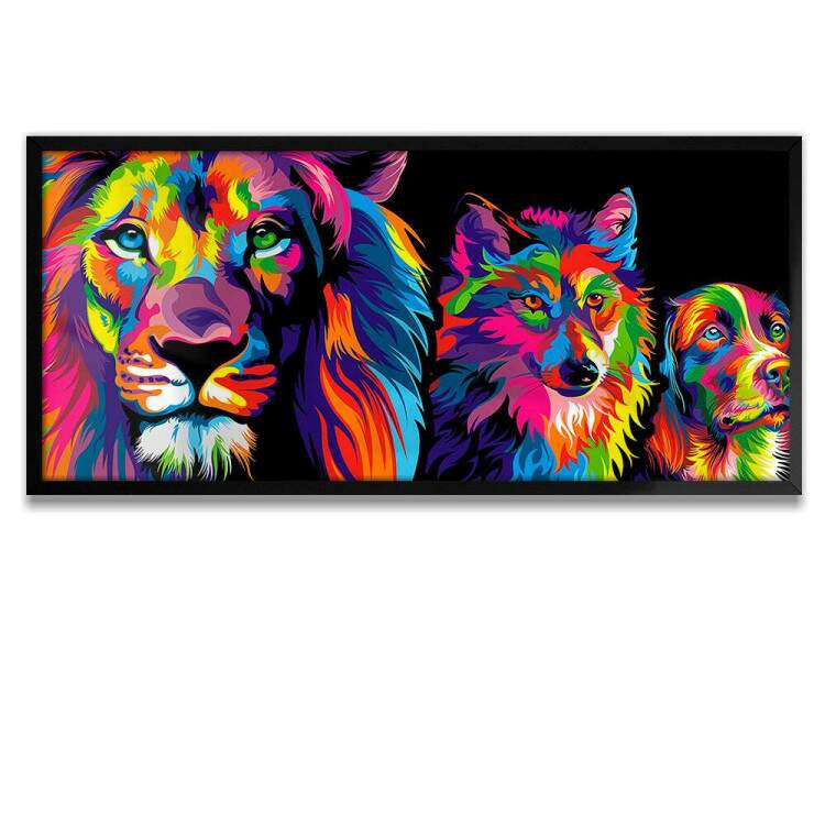 Quadro Decorativo Slim Leo de Jud Lobo e Cachorro Coloridos