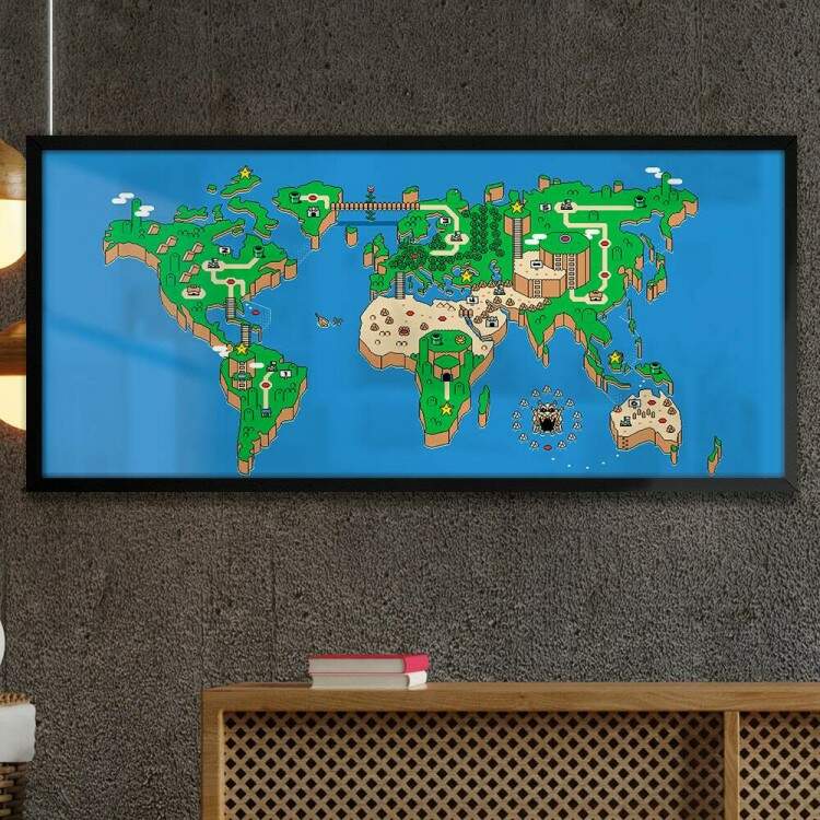 Quadro Decorativo Slim Mapa-Mndi Super Mario