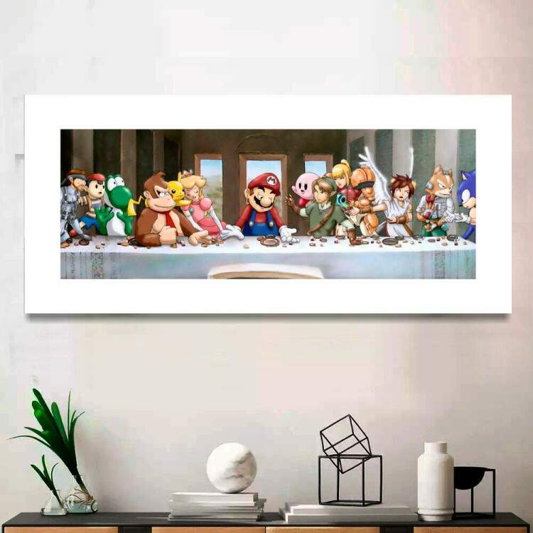 Quadro Decorativo Slim Personagens dos Jogos Nintendo Ultima Ceia