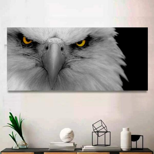 Quadro Decorativo Slim Olhar de guia Preto e Branco e olhos Amarelos