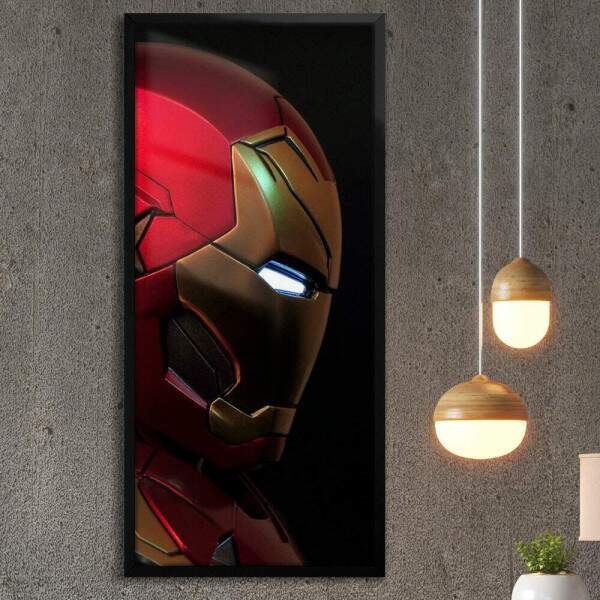 Quadro Decorativo Slim Homem de Ferro Perfil Fundo Preto