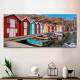 Quadro Decorativo Slim Barcos e Casas Coloridos