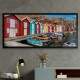 Quadro Decorativo Slim Barcos e Casas Coloridos